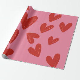 Papel De Regalo Valentine's Day Modern Red & Pink Hearts Script