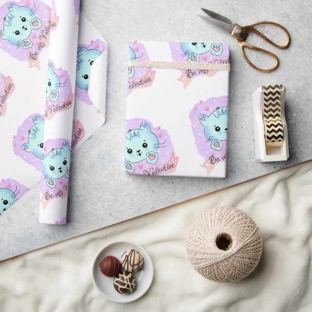 Papel De Regalo Valentine's Day Wrapping Paper Cat Kitten Love  (Artesanía)