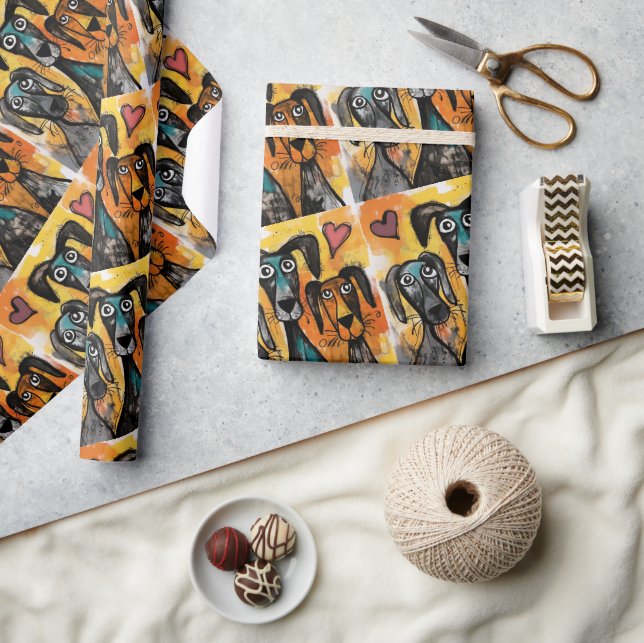 Papel De Regalo Valentine's Day Wrapping Paper Dog Red Hearts (Artesanía)