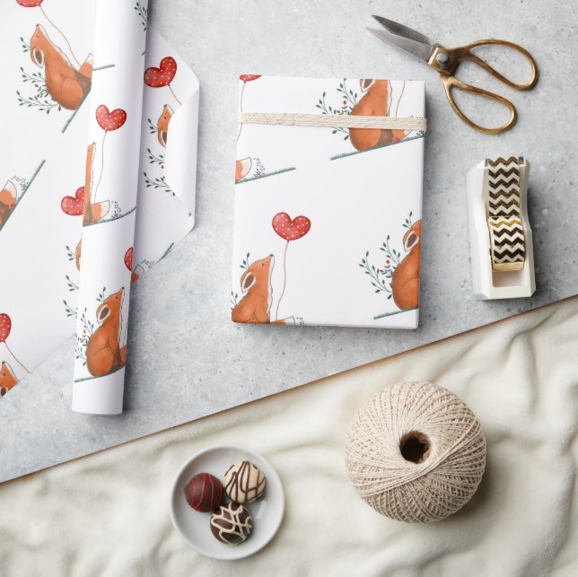 Papel De Regalo Valentine's Day Wrapping Paper Foxy Love Hearts (Artesanía)