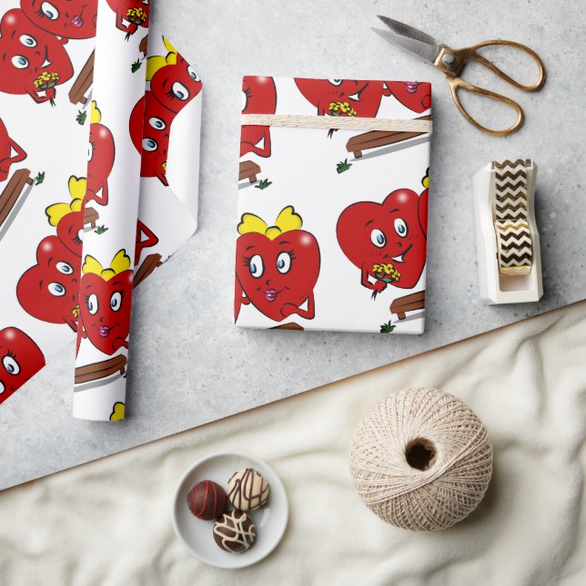 Papel De Regalo Valentine's Day Wrapping Paper Red Hearts Couple (Artesanía)