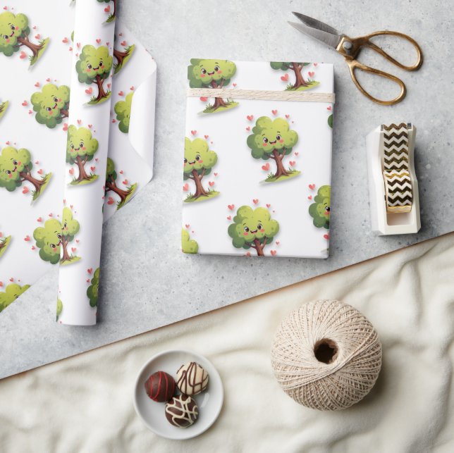 Papel De Regalo Valentine's Day Wrapping Paper Tree Red Hearts (Artesanía)