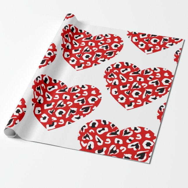 Papel De Regalo valentines leopardo animal impresión corazón rojo (Desenrollado)
