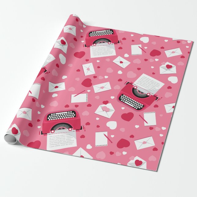 Papel De Regalo valentines romance máquina de escribir cartas de a (Desenrollado)