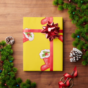 Papel De Regalo Valores de Navidades rojos sobre amarillo