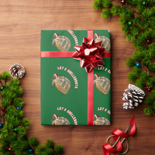 Papel De Regalo Vamos a celebrar la tortuga de Navidad con sombrer
