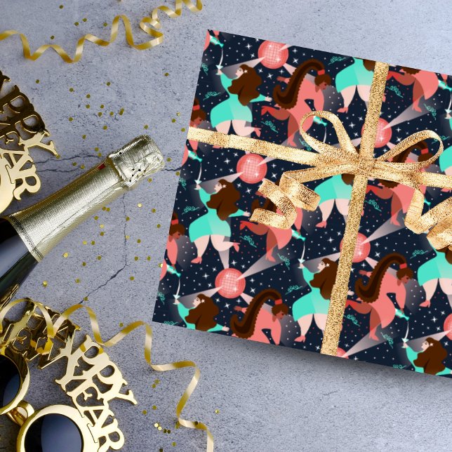 Papel De Regalo ¡Vamos Fiesta! Año Nuevo (A fun wrapping paper with dancing girls, disco balls, stars  and .... champagne!)