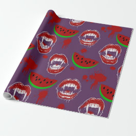 Papel De Regalo Vampiro Comiendo Sandía Halloween en Julio Púrpura