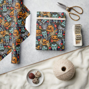 Papel De Regalo Vampiros espeluznantes de Halloween Calabazas Lápi