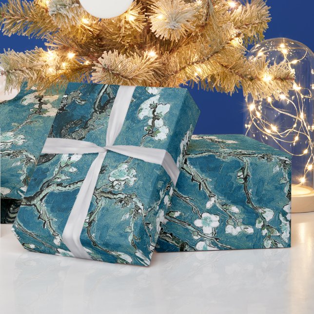 Papel De Regalo Van Gogh Almond Blossoms Oscuro Verde azulado (Vacaciones)