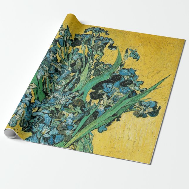 Papel De Regalo Van Gogh Irises Vase pintura floral amarilla (Desenrollado)