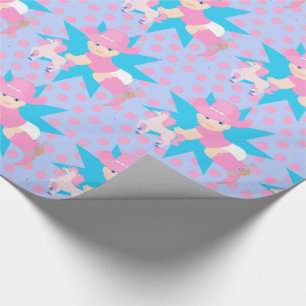 Papel De Regalo Vaquera Bebé con Lunares Rosados para Cualquier Oc