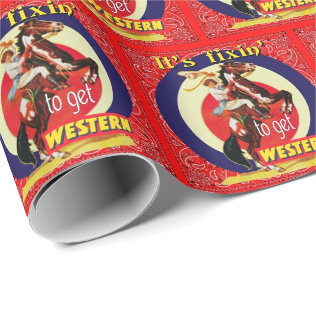 Papel De Regalo Vaquera de Rodeo Occidental cría caballo (Esquina del rollo)