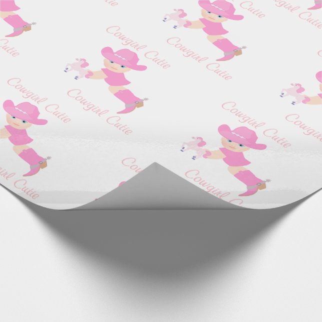 Papel De Regalo Vaquera del bebé con el gorra y la vaquera rosados (Esquina)
