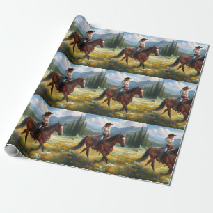 Papel De Regalo Vaquera del Oeste montando a caballo