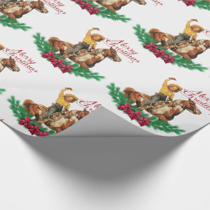 Papel De Regalo Vaquera del vintage en Felices Navidad del caballo