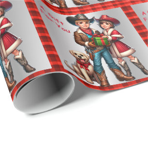 Papel De Regalo Vaquera niña de vaca Santa y Navidades de perro