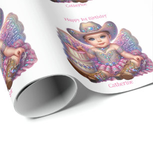 Papel De Regalo Vaquera occidental Cumpleaños personalizado primer