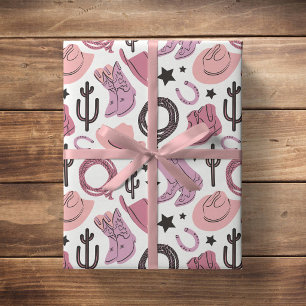 Papel De Regalo Vaquera Rosa Lindo Oeste Rodeo Chica Granja Sureña