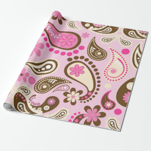 Papel De Regalo Vaquera Rosa Marrón Paisley Flores País Texas