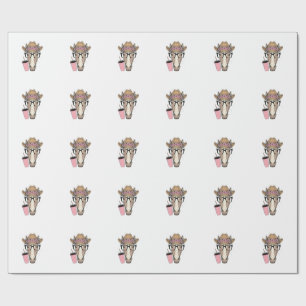 Papel De Regalo Vaquera Vintage Caballo Con Flores y Bebida Rosa