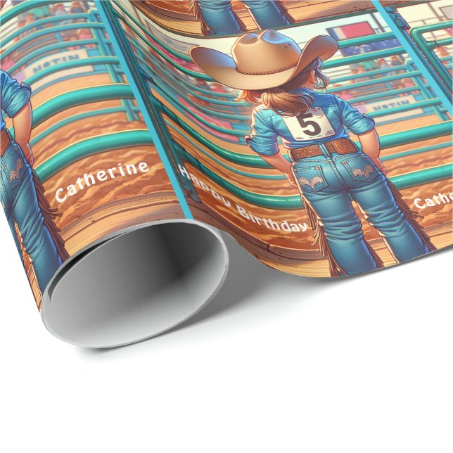 Papel De Regalo Vaqueritas del Oeste Cumpleaños número 5 Rodeo Per (Esquina del rollo)