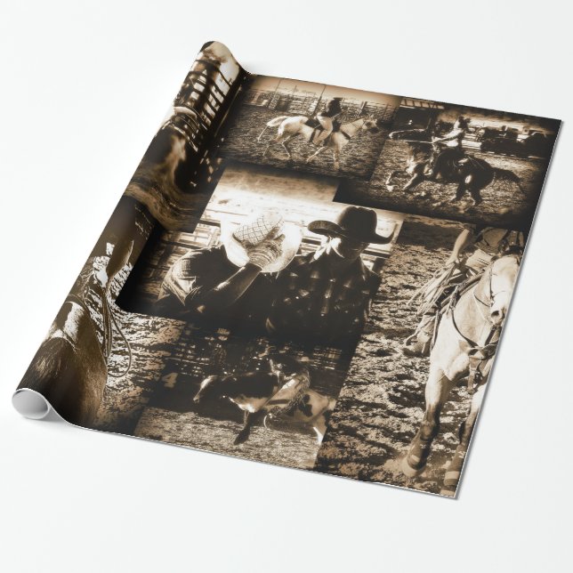 Papel De Regalo Vaquero de Rodeo Rústico País Occidental (Desenrollado)