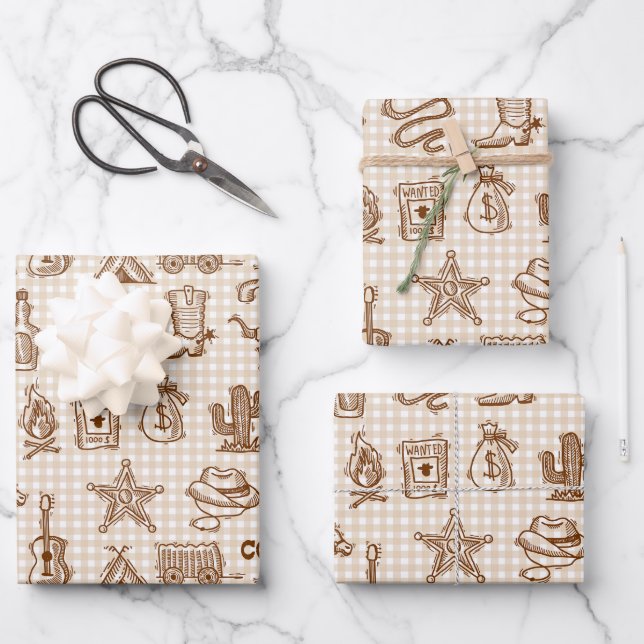 Papel de regalo vaquero, envoltorio de regalo rúst (Anverso)