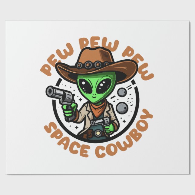 Papel De Regalo Vaquero Espacial Alien Divertido (Superficie plana)