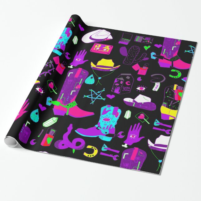 Papel De Regalo vaquero oculto wiccan cowgirl western (Desenrollado)