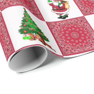 Papel De Regalo Vaquero Santa con la impresión roja del pañuelo