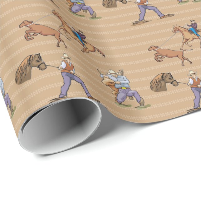 Papel De Regalo Vaqueros Caballos Occidentales Giren Un Envoltorio (Esquina del rollo)