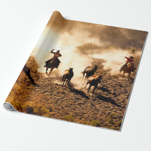 Papel De Regalo Vaqueros persiguiendo caballos marchitos. rodadura