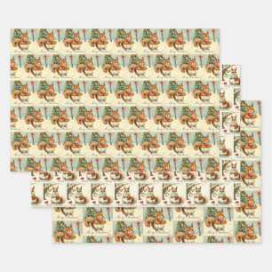 Papel de regalo variado de ardilla de Navidad vint