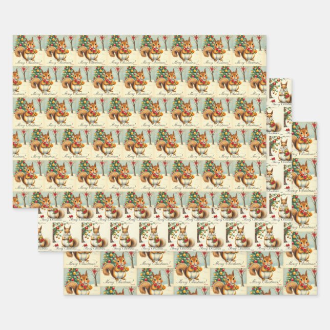 Papel de regalo variado de ardilla de Navidad vint (Set)