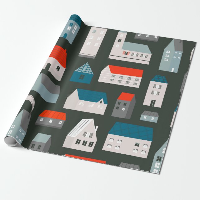 Papel De Regalo Varias casitas pequeñas. Estilo de corte de papel. (Desenrollado)