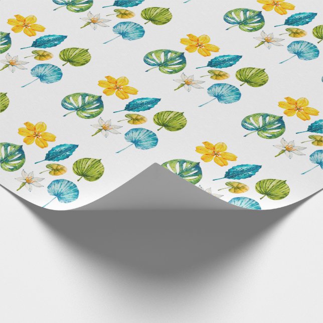 Papel De Regalo Varias hojas de flores tropicales (Esquina)