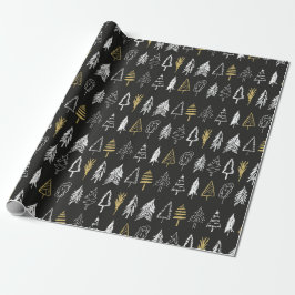 Papel De Regalo Variedad de árbol de Navidad - Negro, Blanco y Oro