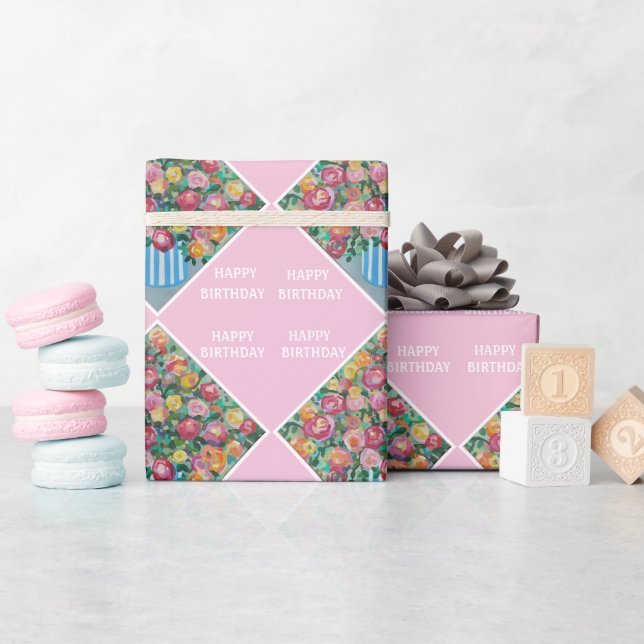 Papel De Regalo Vase de rosas Feliz cumpleaños (Baby Shower)