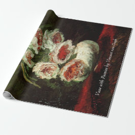 Papel De Regalo Vase with Peonies by Van Gogh. Vintage floral oil