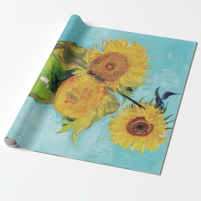 Papel De Regalo Vase with Three Sunflowers by Vincent Van Gogh (Desenrollado)