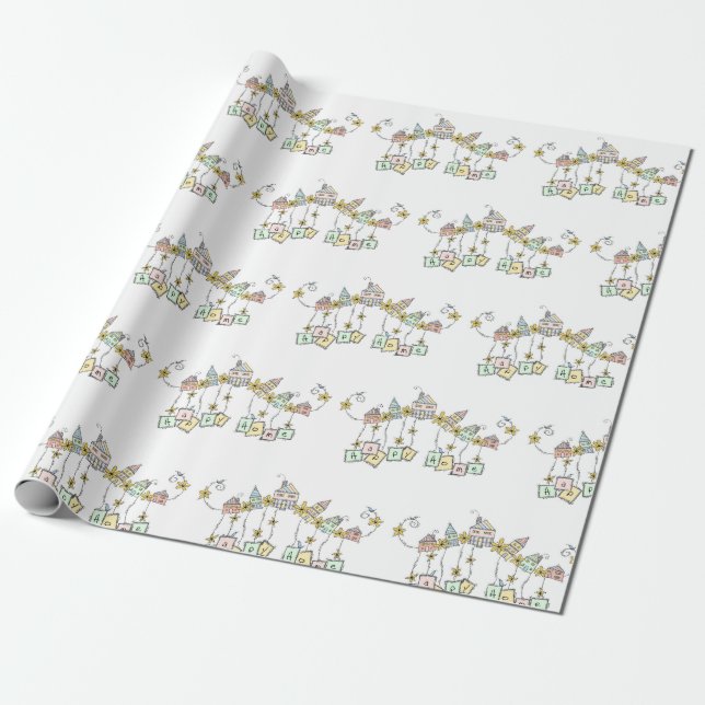 Papel De Regalo Vecindario: Feliz Ilustracion en casa (Desenrollado)