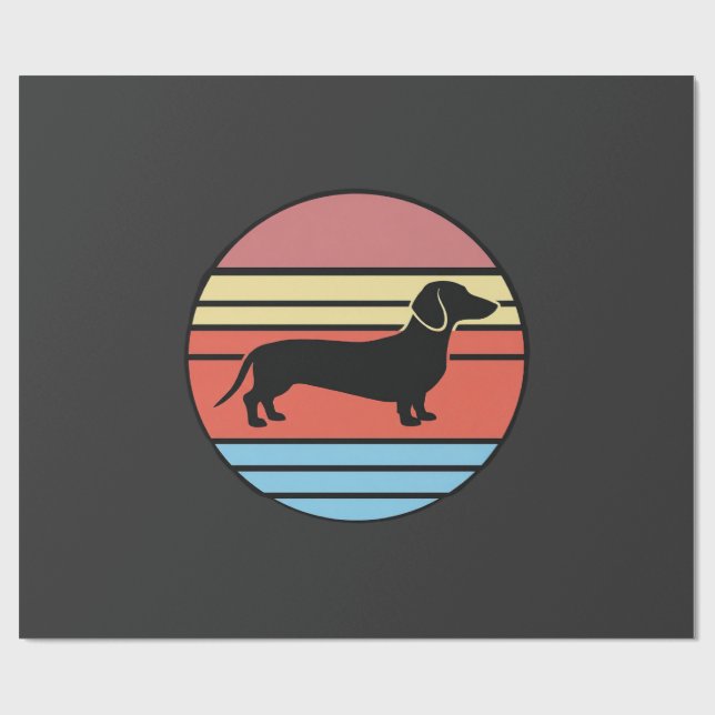 Papel De Regalo Vector Atardecer Perro Dachshund Retro (Superficie plana)