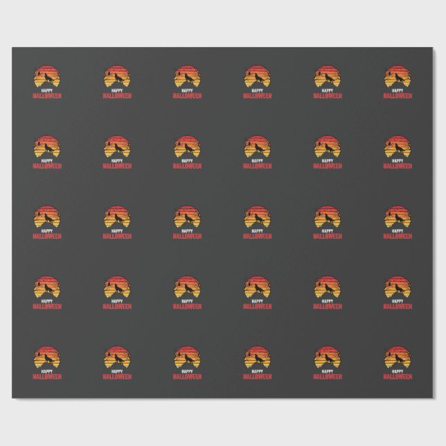 Papel De Regalo Vector Lobo Atardecer Feliz Halloween (Superficie plana)