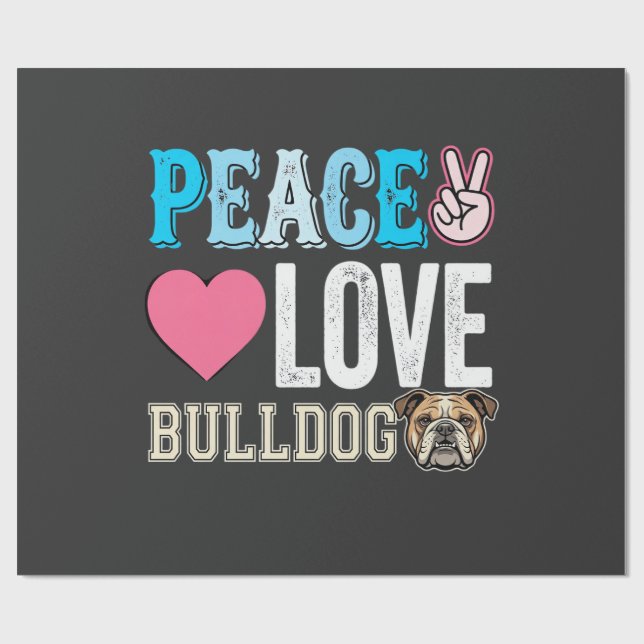 Papel De Regalo Vector Perro Bulldog Paz Amor (Superficie plana)
