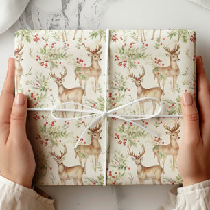 Papel De Regalo Vegetación de invierno de Watercolor Deer
