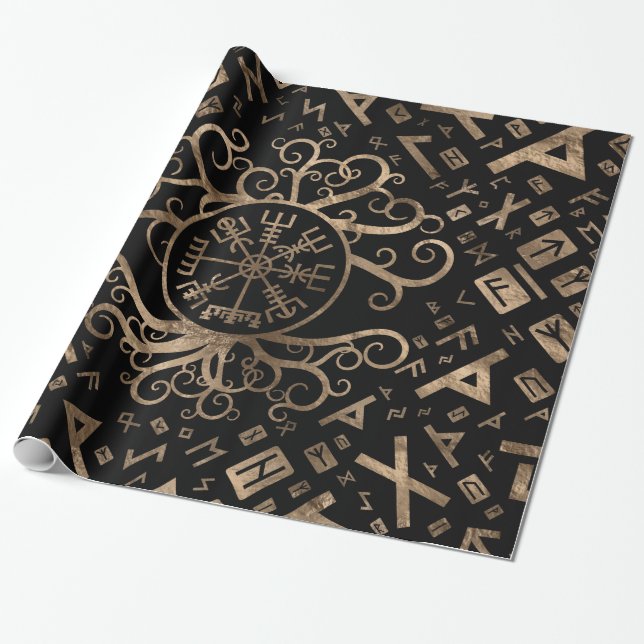 Papel De Regalo Vegvisir Árbol de vida Yggdrasil y Runes (Desenrollado)