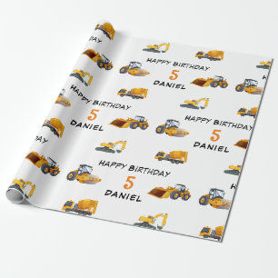 Papel De Regalo Vehículo de construcción infantil Cumpleaños perso