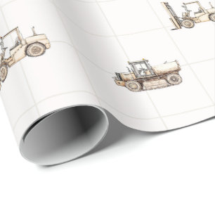 Papel De Regalo vehículos de construcción equipo pesado beige