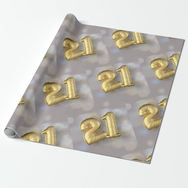 Papel De Regalo Veinte globos de un 21 oro (Desenrollado)
